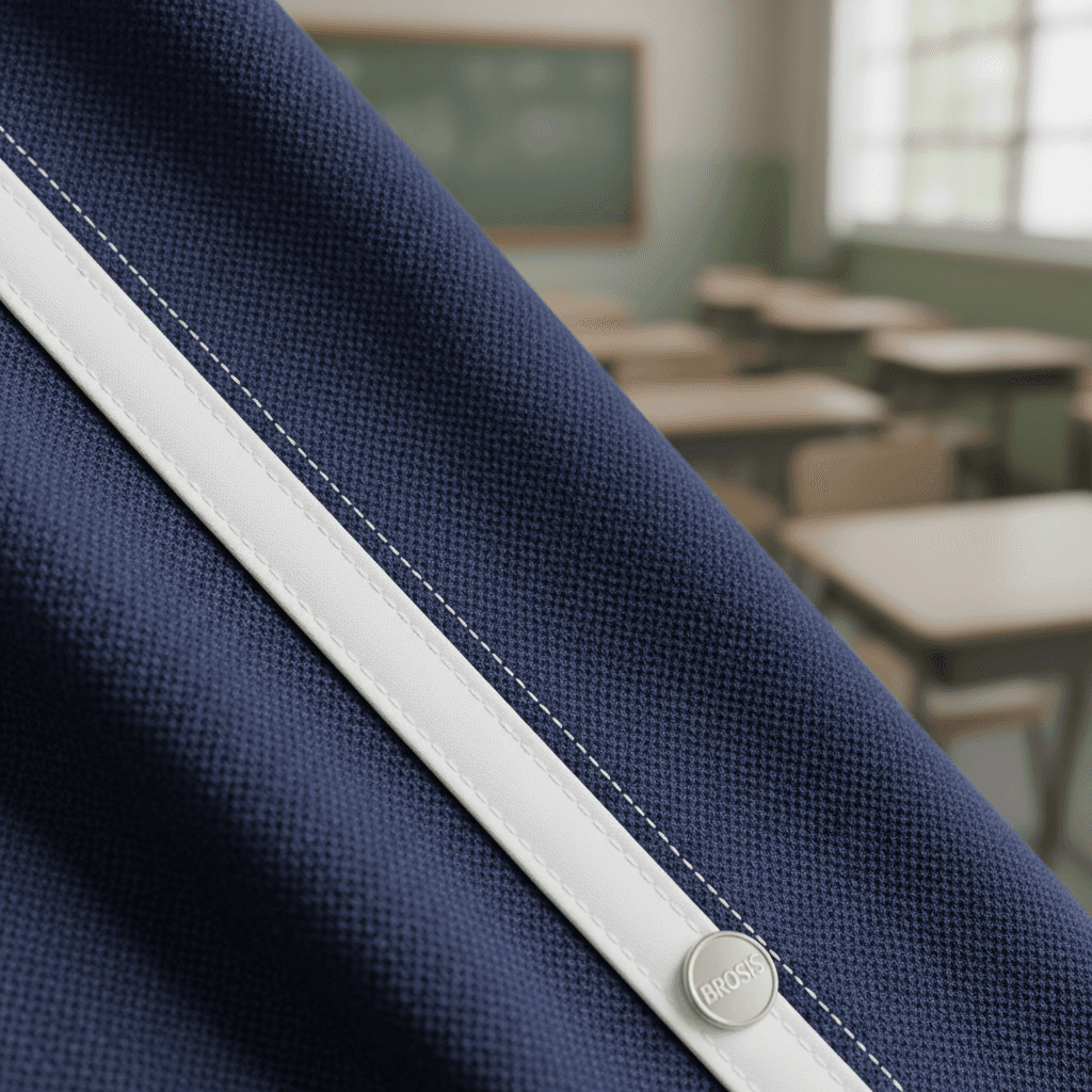 Close-up detail of BROSIS formal uniform fabric and stitching
