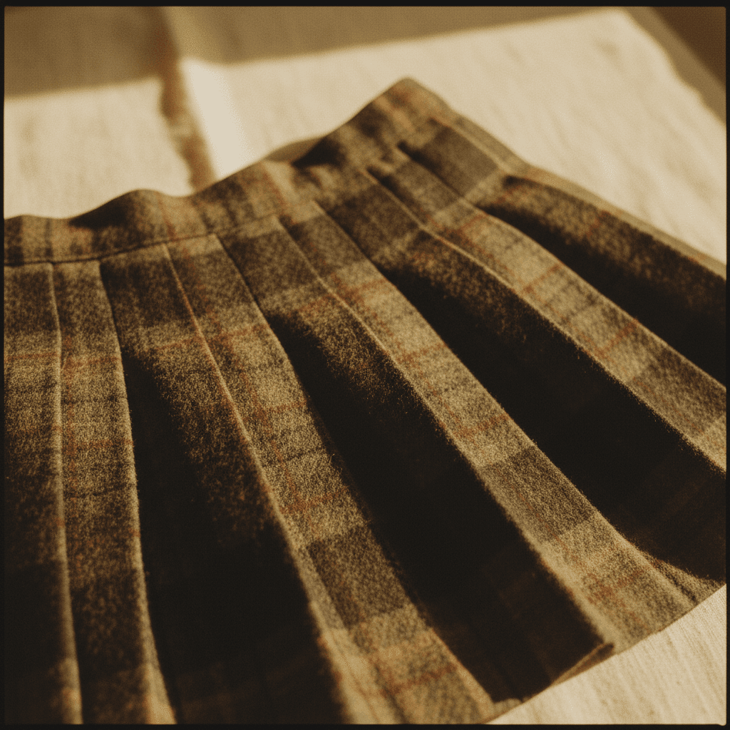 Close-up of 1920s pleated school skirt fabric detail
