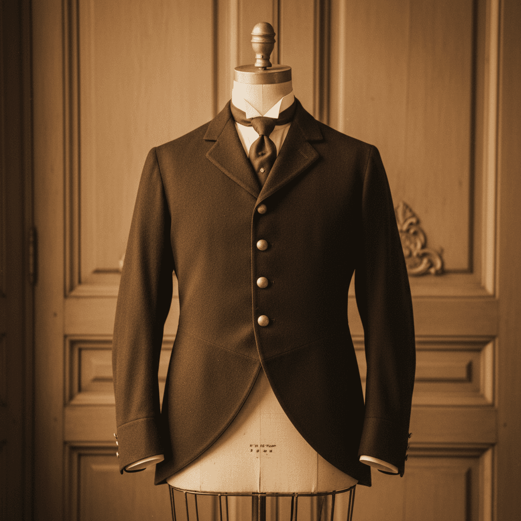 Victorian school uniform with dark jacket and high collar, 1880s style
