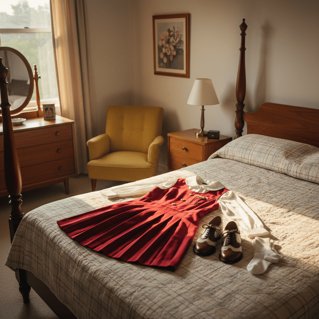 1950s American school uniform set with red jumper and white blouse
